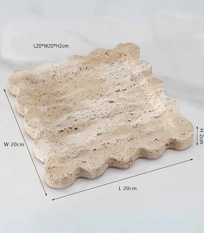 Decorative Tray Beige Stone Travertine Square 20 cm -  - #tag1#
