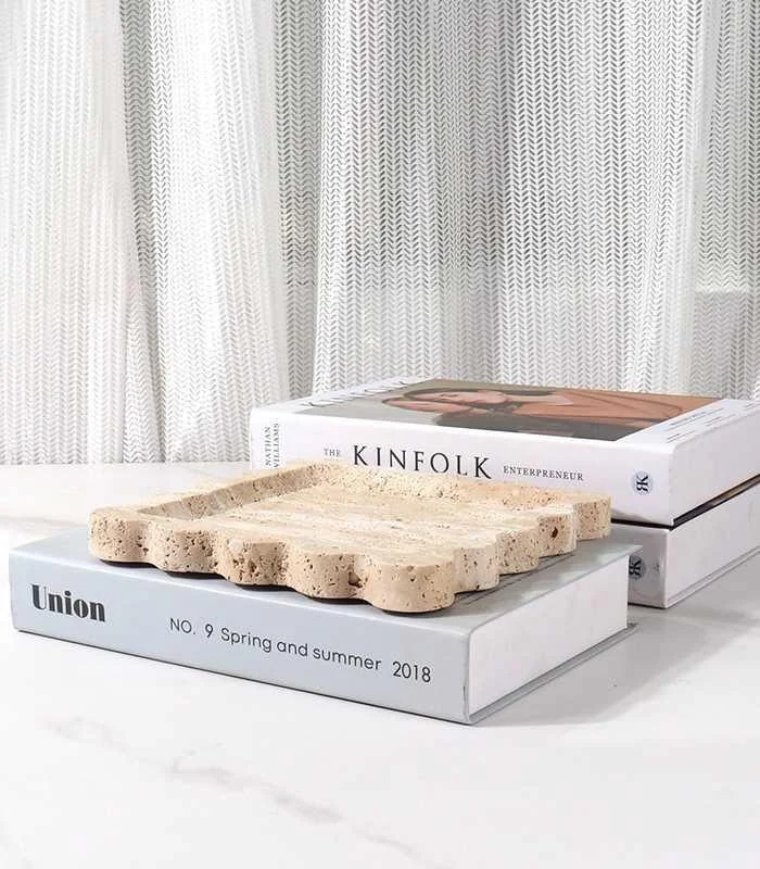 Decorative Tray Beige Stone Travertine Square 20 cm -  - #tag1#