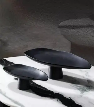 Decorative Tray Handcrafted Fruit Bowl Table Storage Black Porcelain