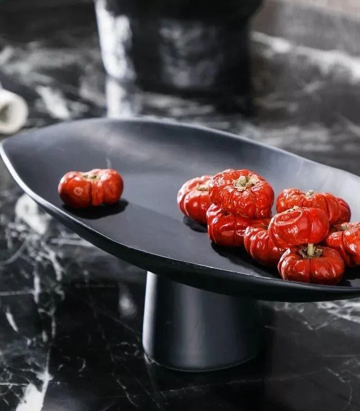 Decorative Tray Handcrafted Fruit Bowl Table Storage Black Porcelain -  - #tag1#