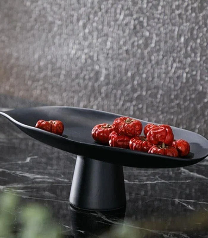 Decorative Tray Handcrafted Fruit Bowl Table Storage Black Porcelain -  - #tag1#