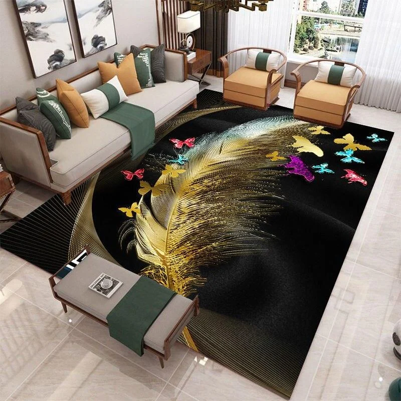 Deer Butterfly Gold European Carpet Living Room Rugs Decor -