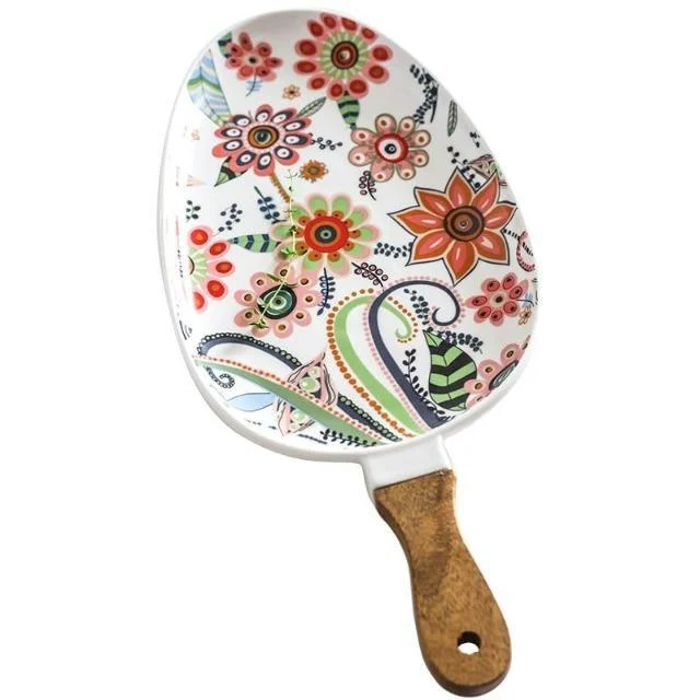 Deidra - Wooden Handle Ceramic Dinner Plate -  - #tag1#