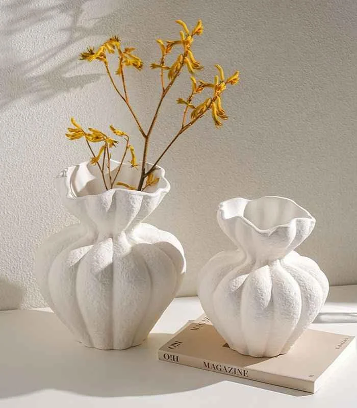 Delmara Tabletop Vase Large Textured White Ceramic -  - #tag1#