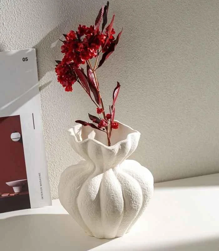 Delmara Tabletop Vase Large Textured White Ceramic -  - #tag1#