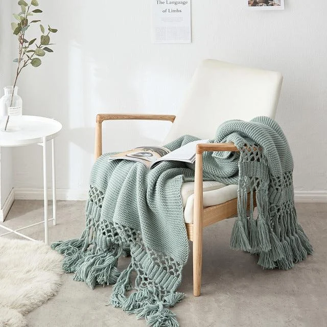 Deluxe Knitted Tassel Throw Blanket -  - #tag1#