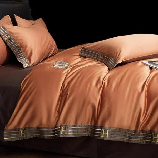 Deluxe Satin Cotton Embroidered Bedding Set - 4 Piece - LB7 -  - #tag1#