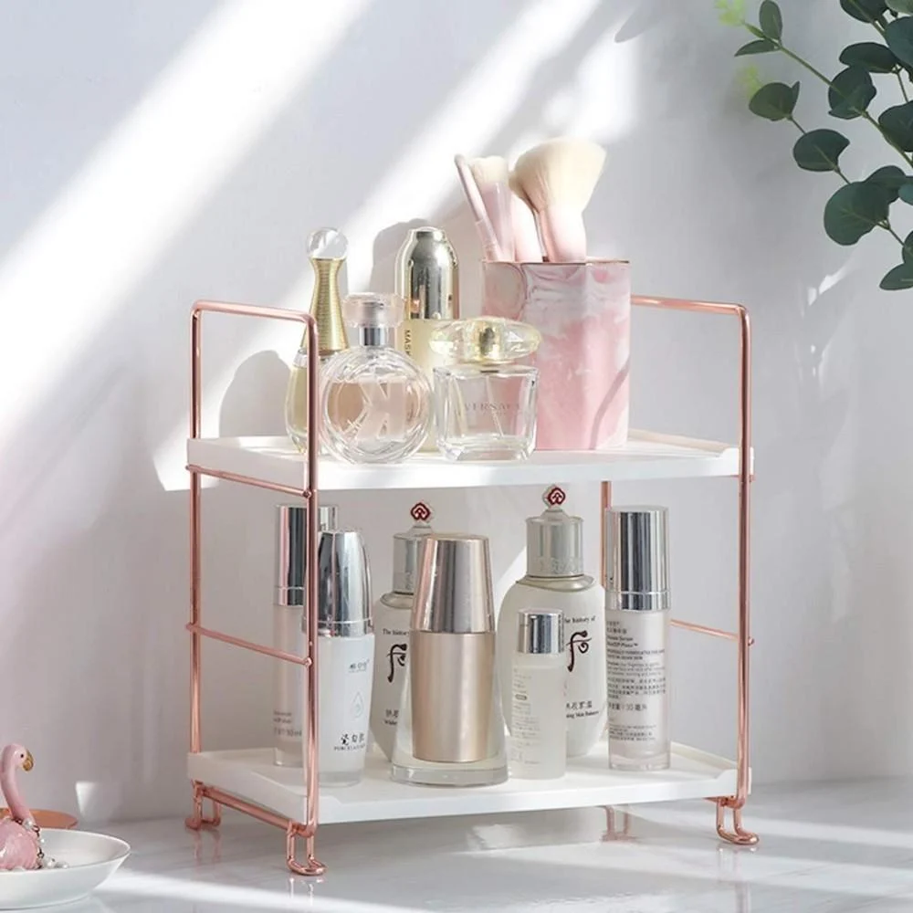 Desktop Cosmetics Storage Rack Rose Gold 2 3 Layers Bathroom Makeup Organizer Assembled Kitchen Seasoning Iron