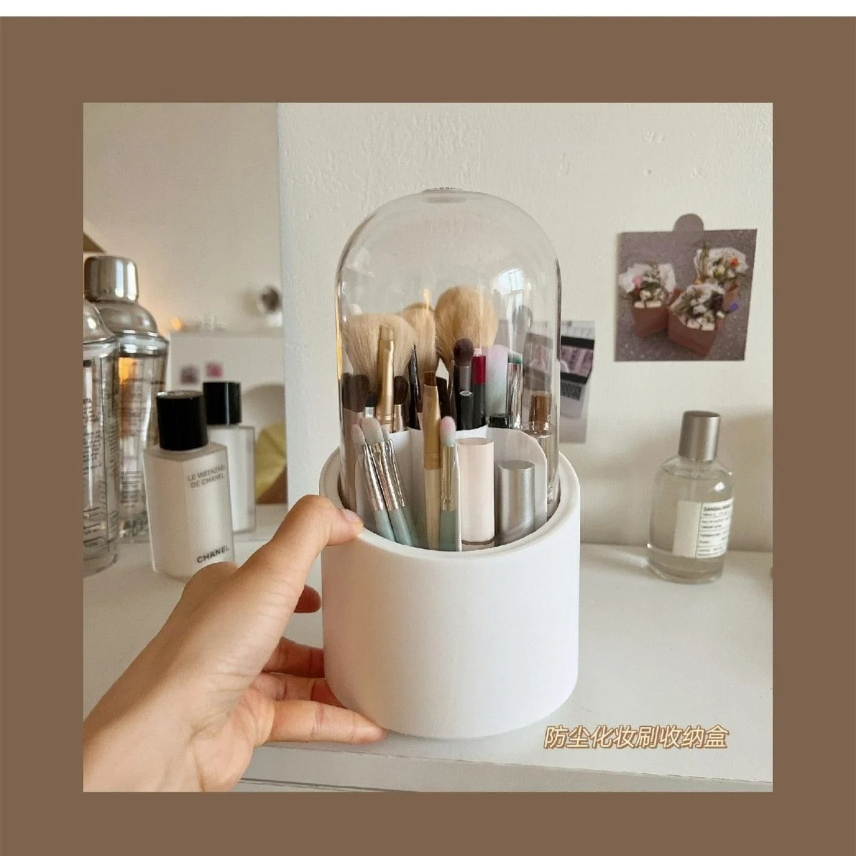 Desktop Makeup Brush Storage Bucket Cup Holder with Lid -  - #tag1#