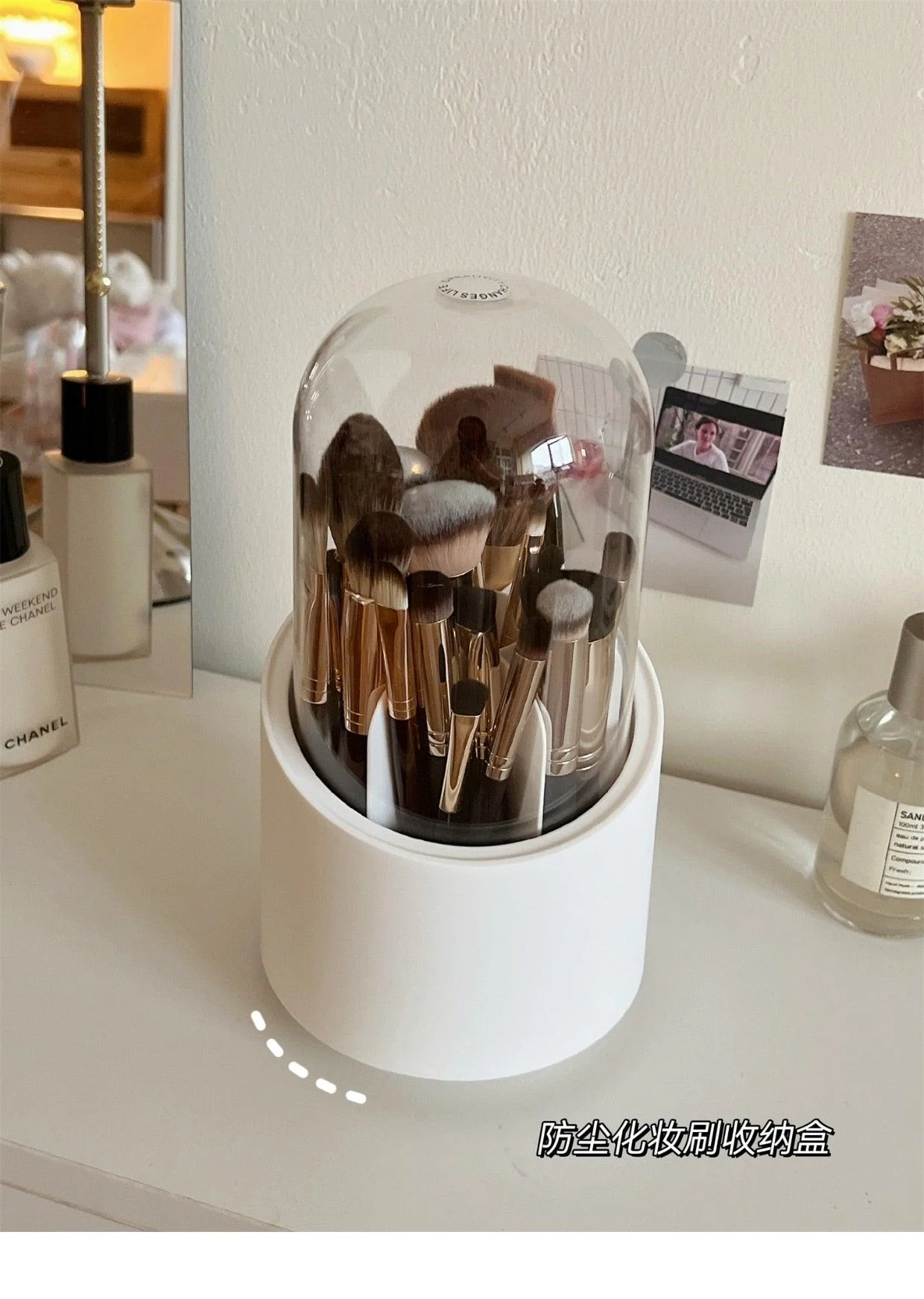 Desktop Makeup Brush Storage Bucket Cup Holder with Lid -  - #tag1#