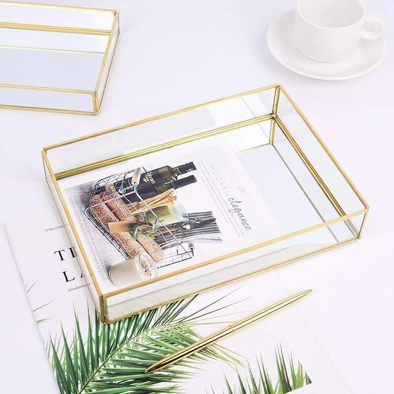 Dessert Jewelry Display Plate Nordic Brass Storage Tray Gold Rectangle Glass Makeup Organizer Acrylic Vintage Plate 76874550 7963 48b4 B6ee 1fda7ce65bd5