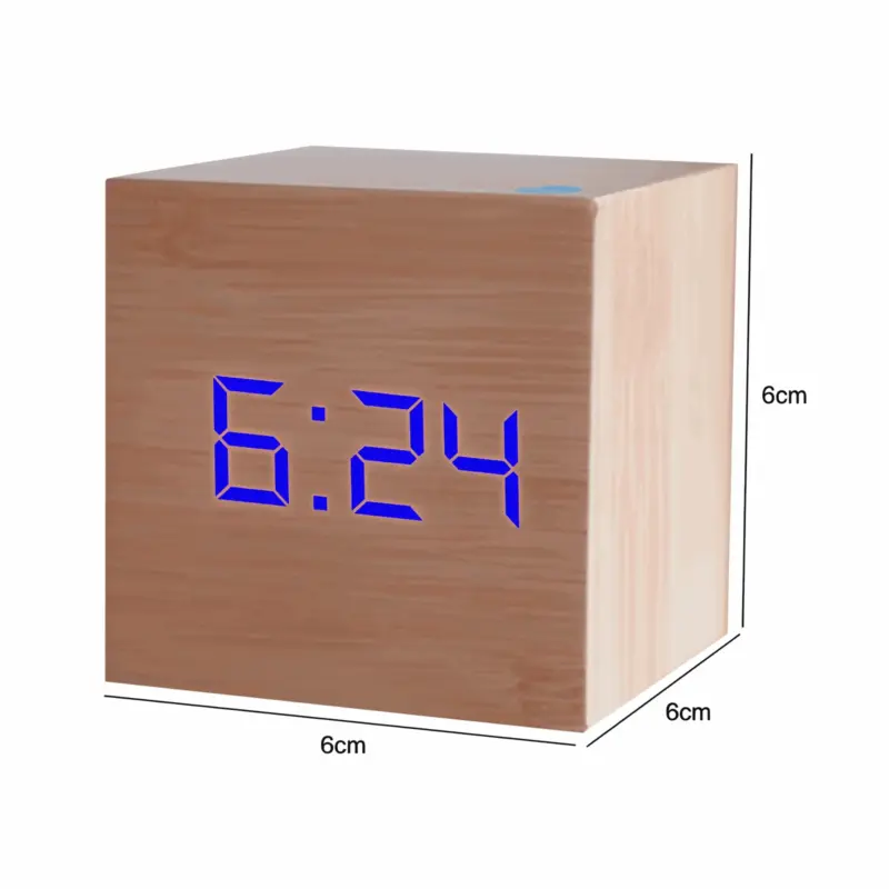 Digital LED Alarm Clock Cube Clock Wooden Clock tag1