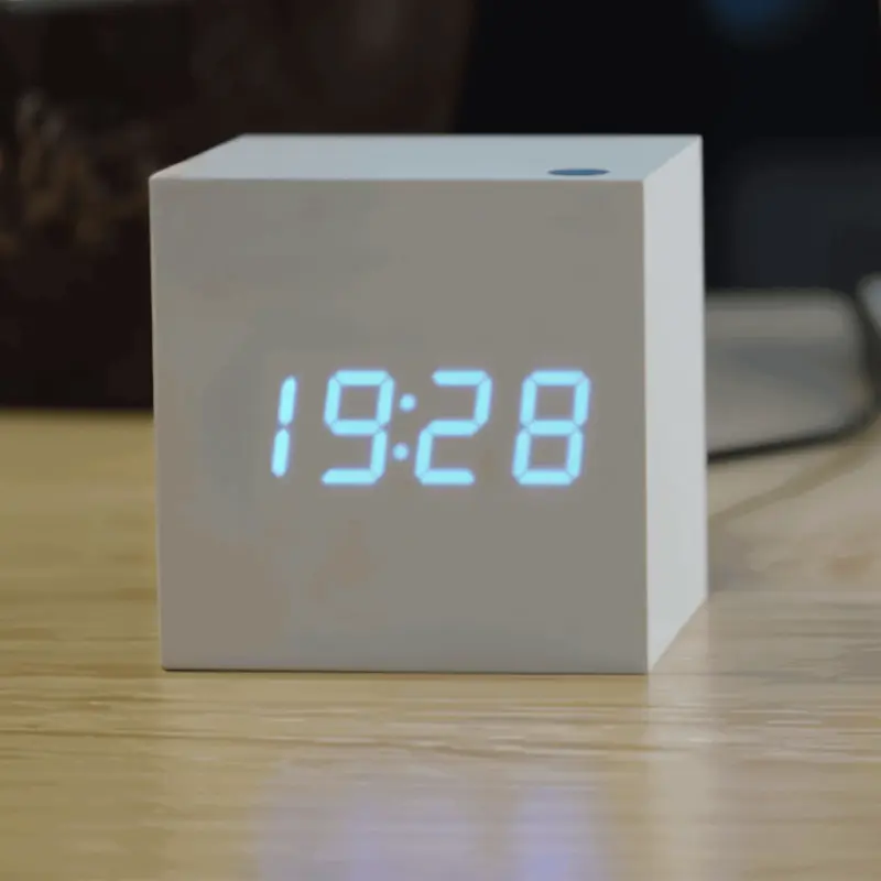 Digital LED Alarm Clock Cube Clock Wooden Clock tag1