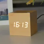 Digital LED Alarm Clock Cube Clock Wooden Clock tag1