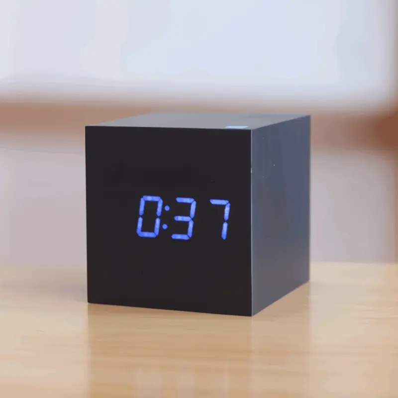 Digital LED Alarm Clock Cube Clock Wooden Clock tag1