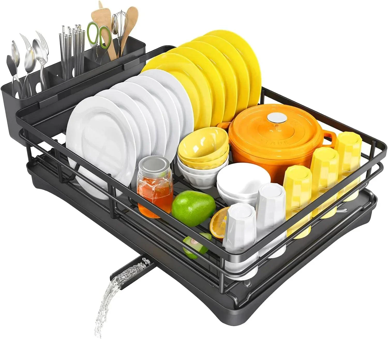 Dish Drying Rack for Kitchen Counter Large Dish Rack with Drainboard Rustproof Dish Drainer with Utensil Holder for Sink -  - #tag1#