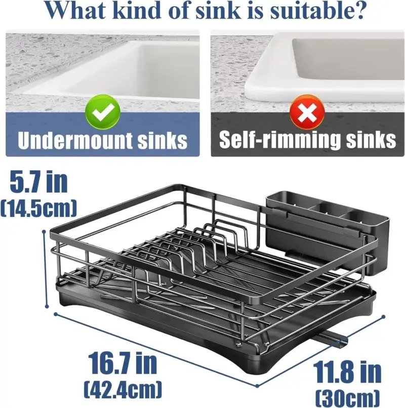 Dish Drying Rack for Kitchen Counter Large Dish Rack with Drainboard Rustproof Dish Drainer with Utensil Holder for Sink tag1