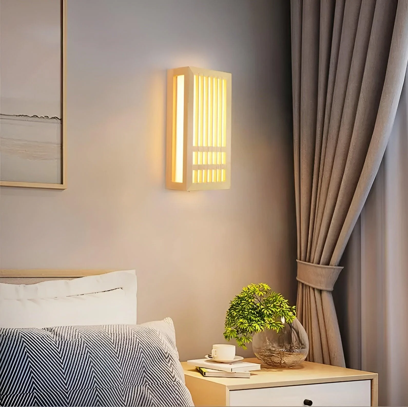 DoaGlow Japanese Wood Wall Lamp - Modern Wood & Acrylic Japandi Lighting -  - #tag1#