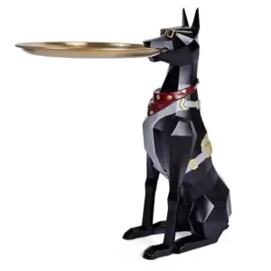 Doberman Pinscher Butler Sculpture With Tray