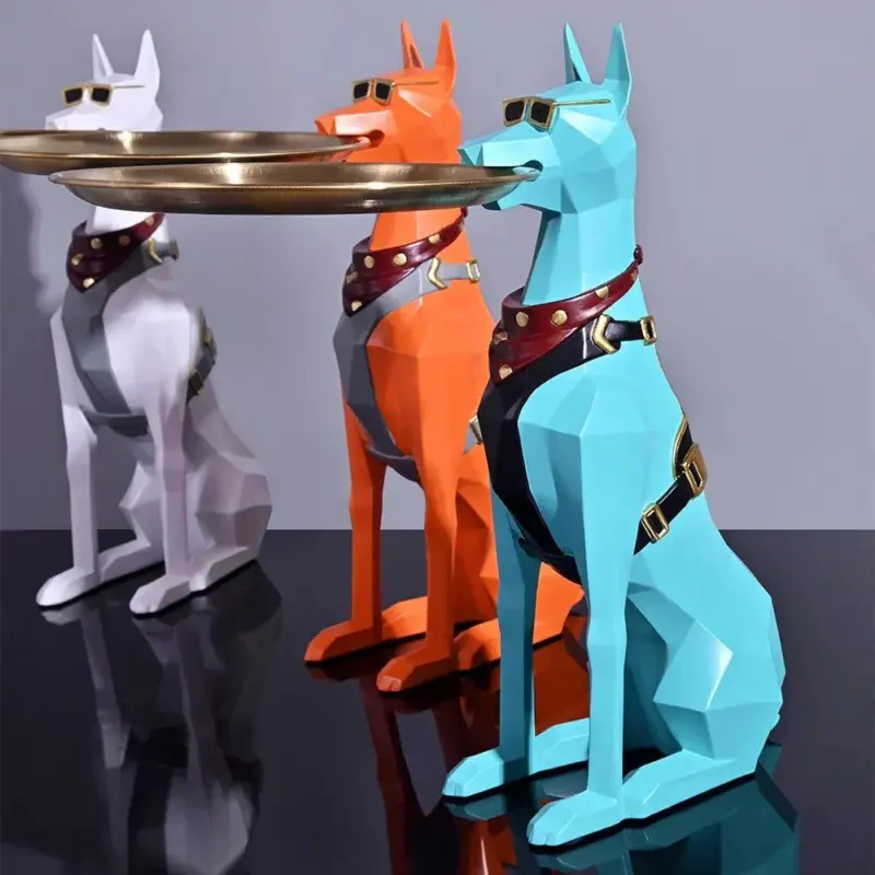 Doberman Pinscher Butler Sculpture With Tray tag1