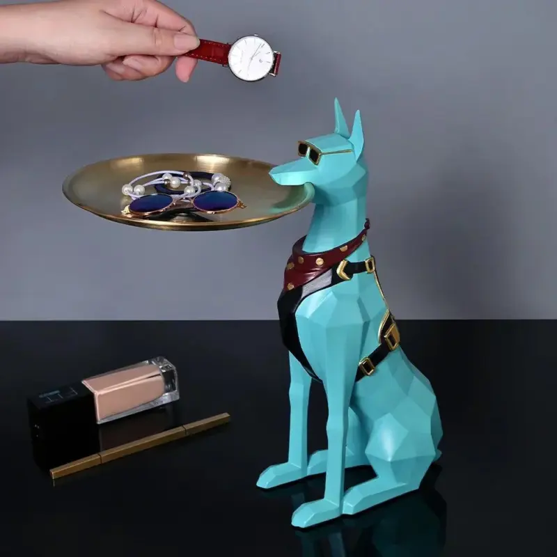 Doberman Pinscher Butler Sculpture With Tray tag1
