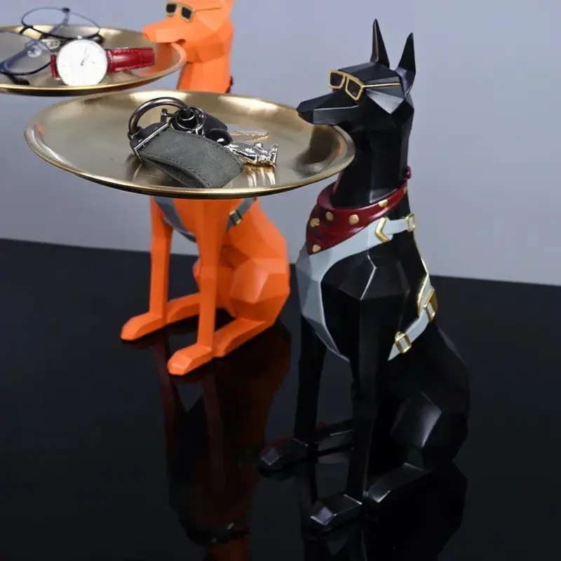 Doberman Pinscher Butler Sculpture With Tray tag1