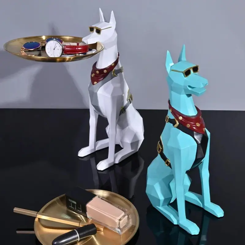 Doberman Pinscher Butler Sculpture With Tray tag1