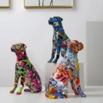 Dog Animal Painted Art Water Sculptures and Statues Decorations Home Resin Crafts