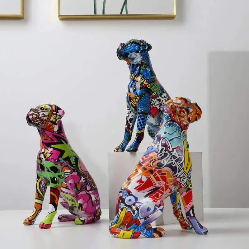Dog Animal Painted Art Water Sculptures and Statues Decorations Home Resin Crafts -
