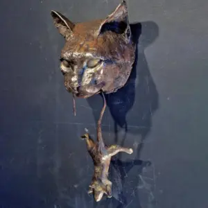Door Knocker - Cat Head and Mouse - Resin Sculpture - Pest Repellent