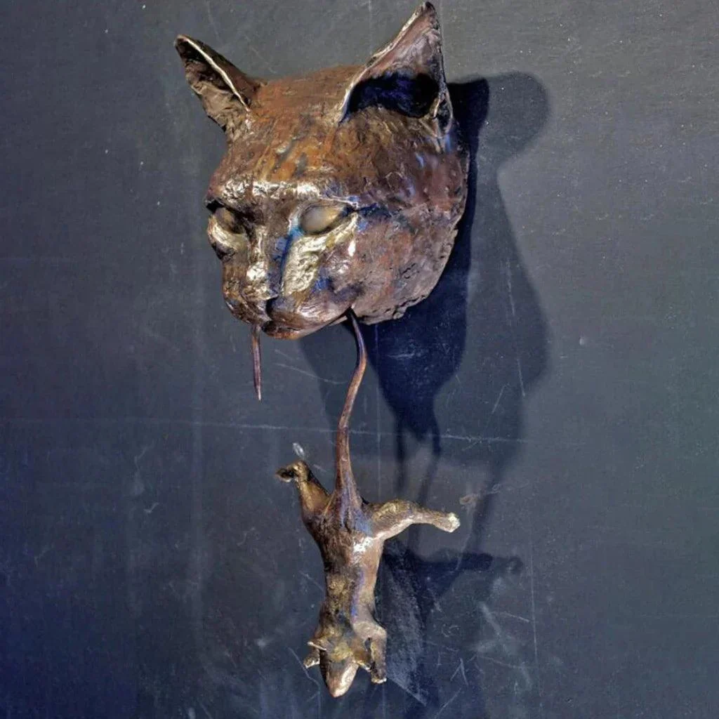 Door Knocker - Cat Head and Mouse - Resin Sculpture - Pest Repellent -  - #tag1#