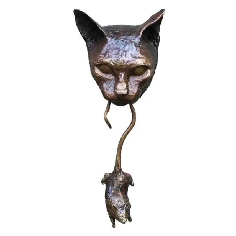 Door Knocker Cat Head and Mouse Resin Sculpture Pest Repellent tag1