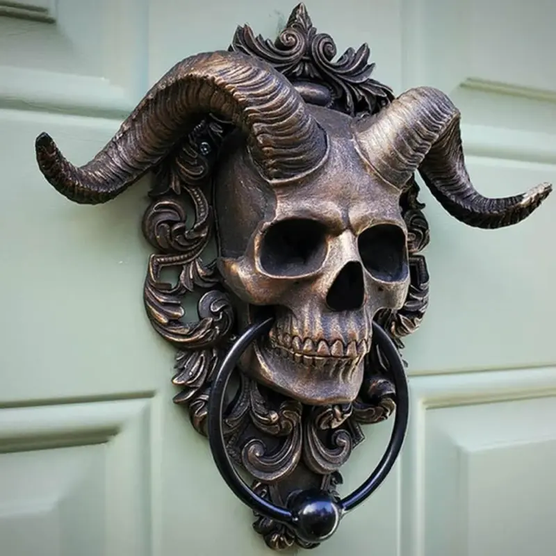 Door knocker Horned Skull Gothic Design Creepy and Atmospheric tag1