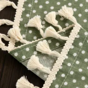 Dot Plaid Linen Tablecloth with Tassels