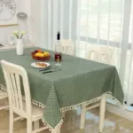 Dot Plaid Linen Tablecloth with Tassels
