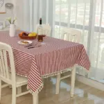 Dot Plaid Linen Tablecloth with Tassels