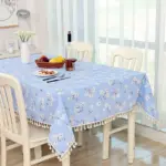 Dot Plaid Linen Tablecloth with Tassels