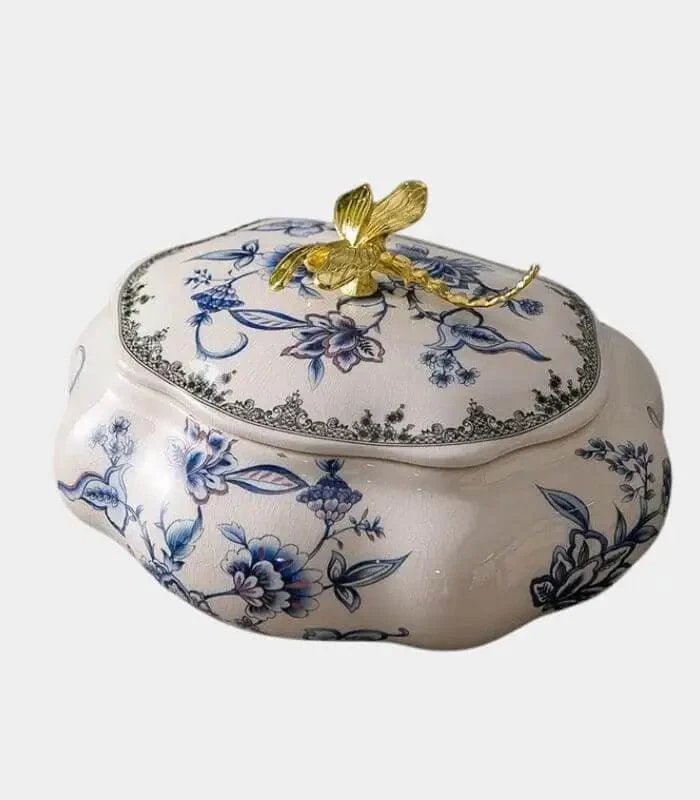 Dragonfly Blue & White Porcelain Trinket Box with Crackle Glaze - 22.5 x 18.5 cm -  - #tag1#