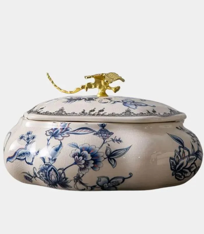 Dragonfly Blue & White Porcelain Trinket Box with Crackle Glaze - 22.5 x 18.5 cm -  - #tag1#