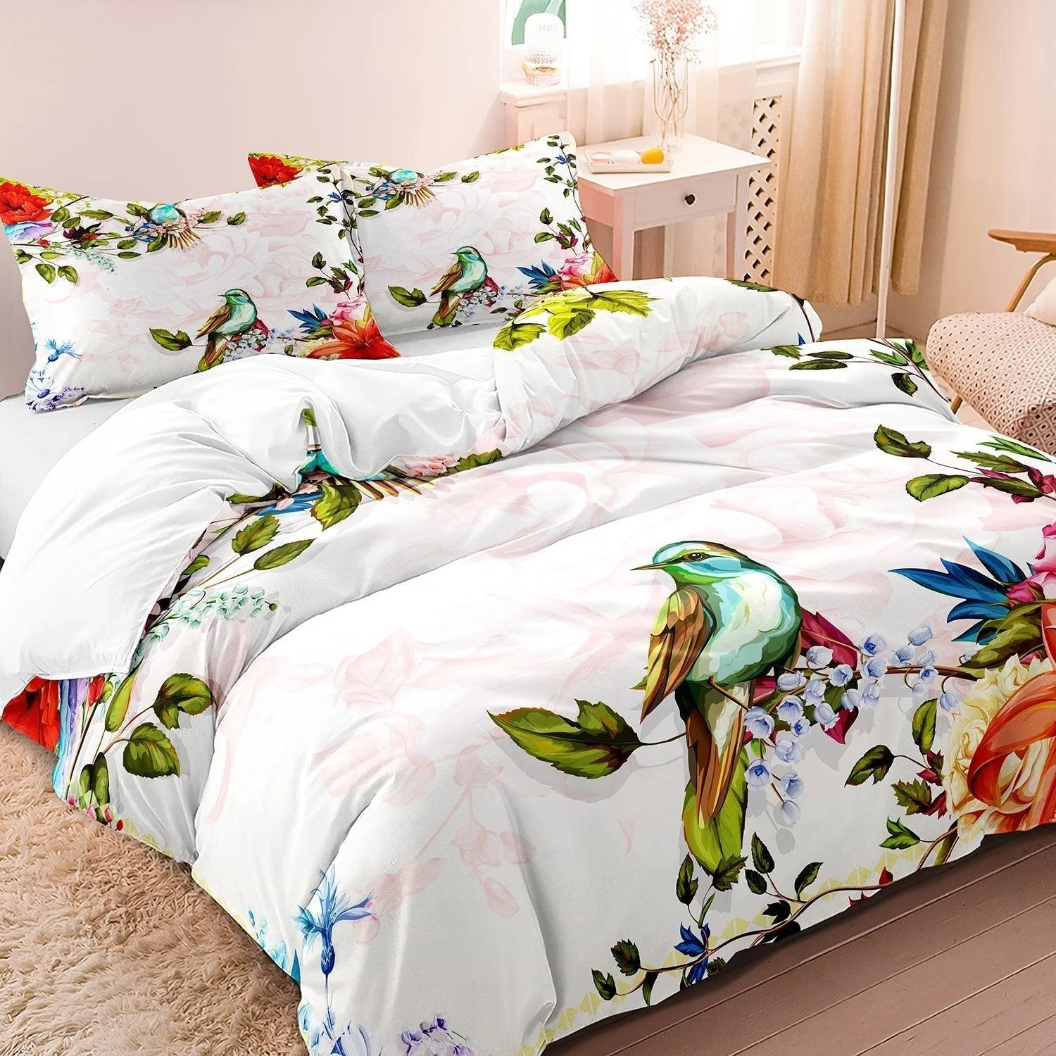 DreamDeluxe - Flowers Bird Printed Luxury Duvet Cover Set -  - #tag1#