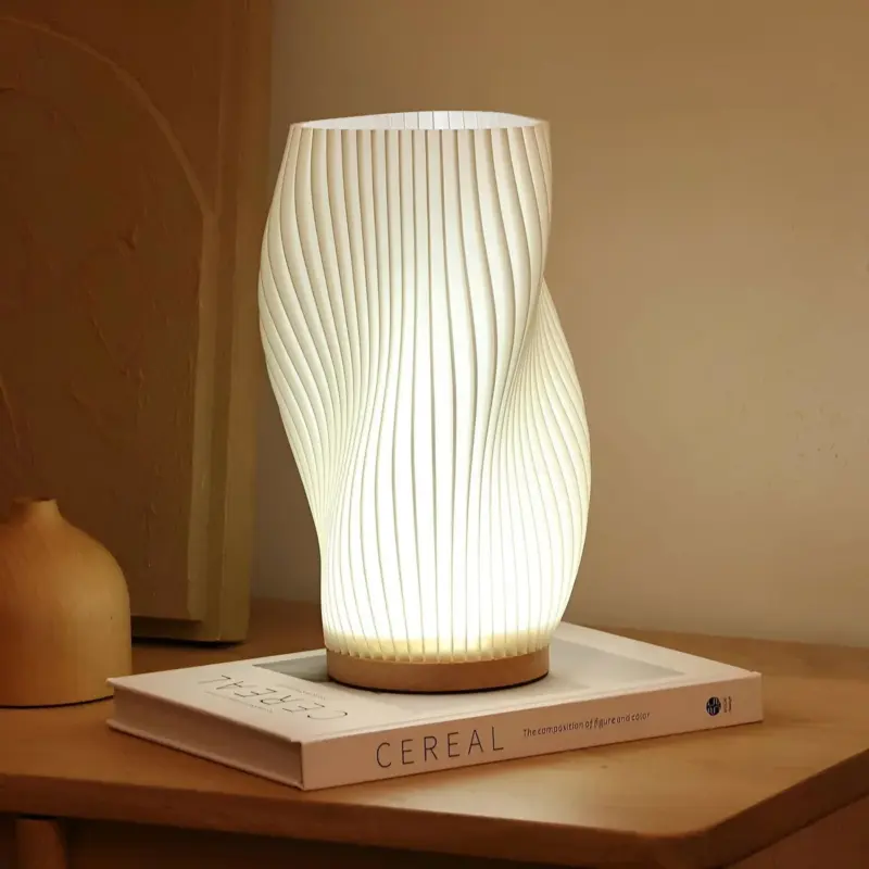 DreamWave Modern cream colored 3D wave lamp with elegant metal base tag1