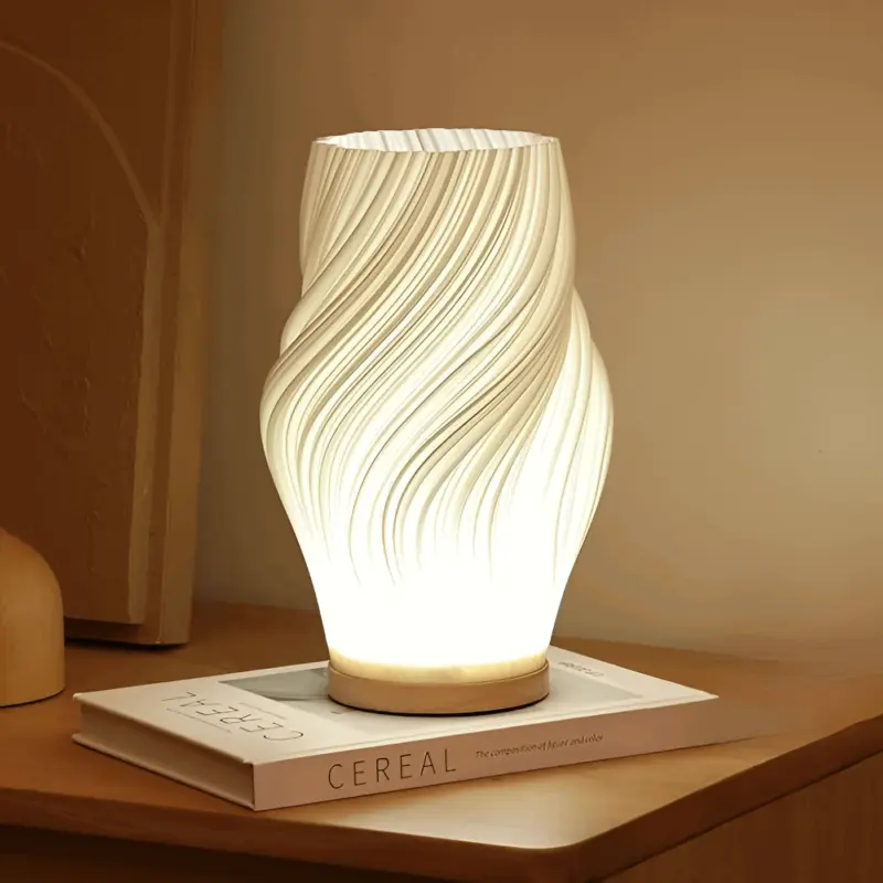 DreamWave Modern cream colored 3D wave lamp with elegant metal base tag1
