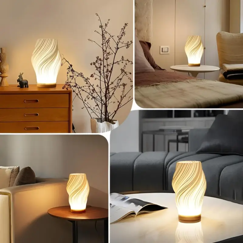 DreamWave Modern cream colored 3D wave lamp with elegant metal base tag1