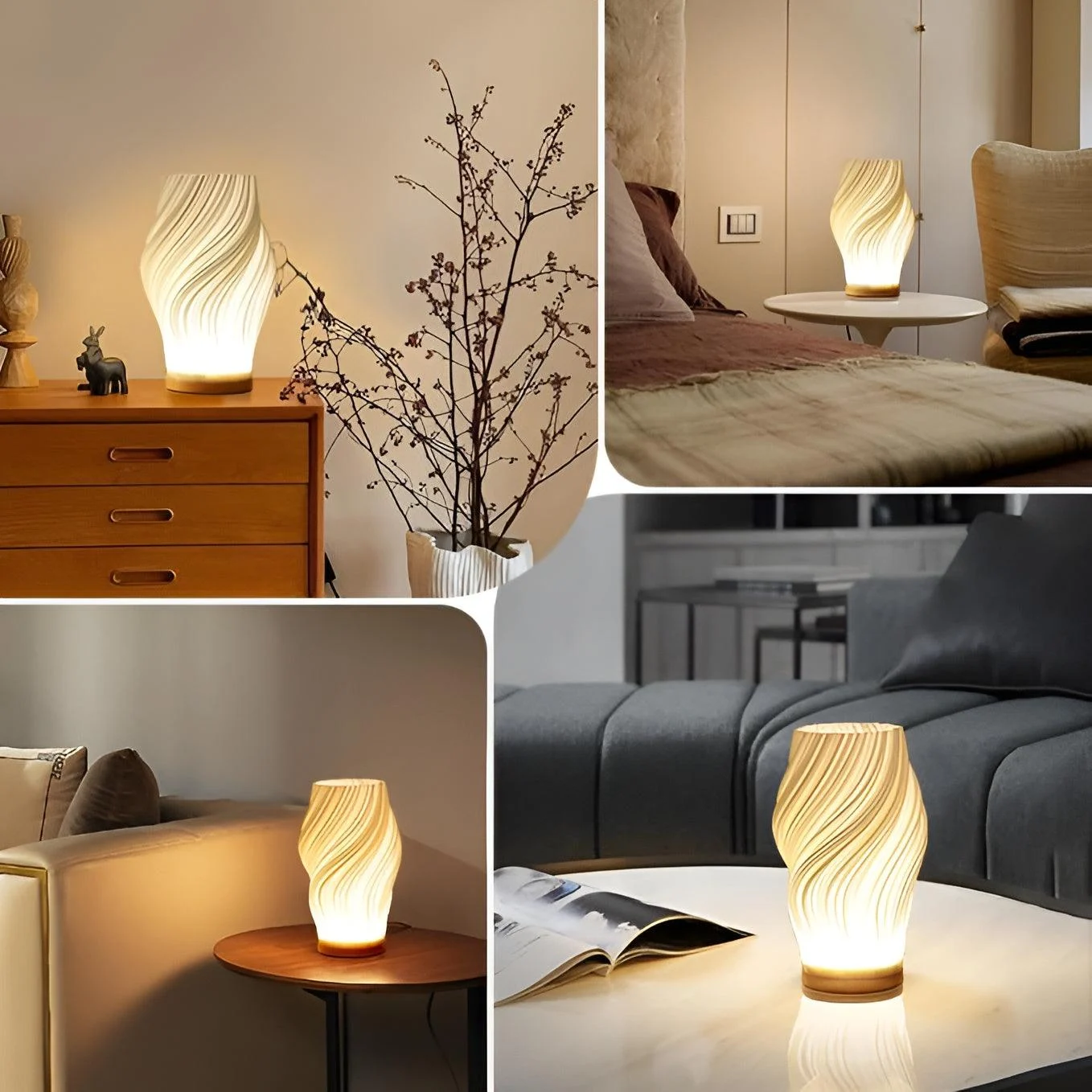 DreamWave - Modern cream-colored 3D wave lamp with elegant metal base -  - #tag1#
