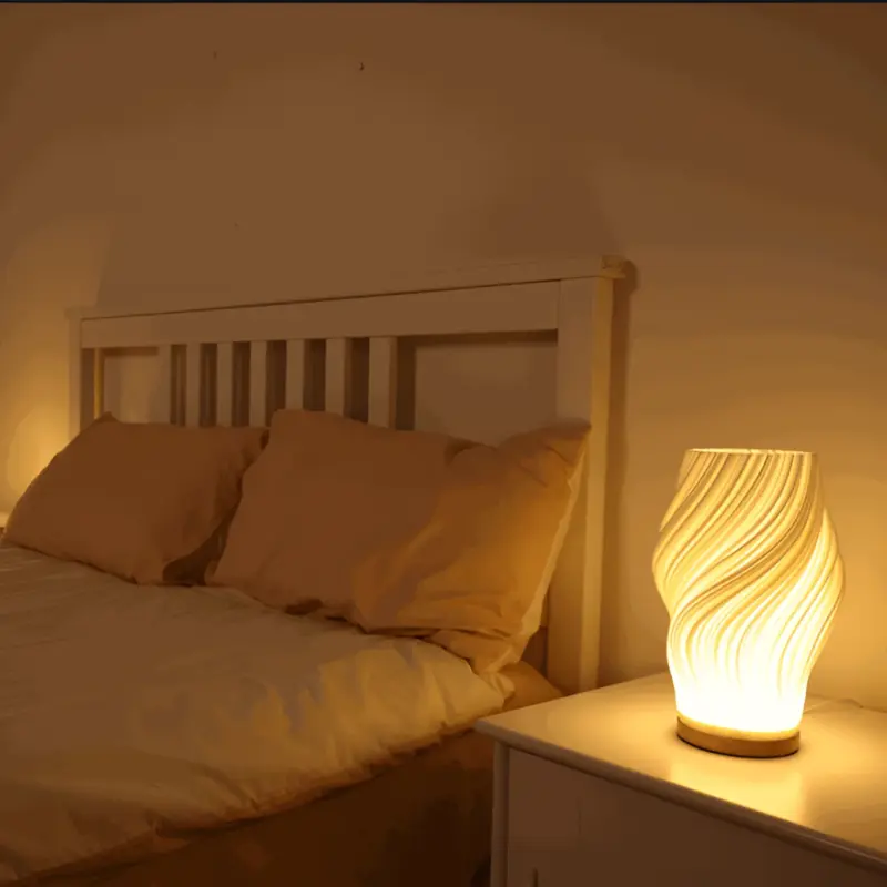 DreamWave Modern cream colored 3D wave lamp with elegant metal base tag1