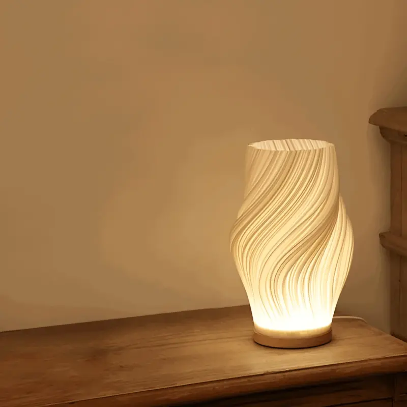 DreamWave Modern cream colored 3D wave lamp with elegant metal base tag1
