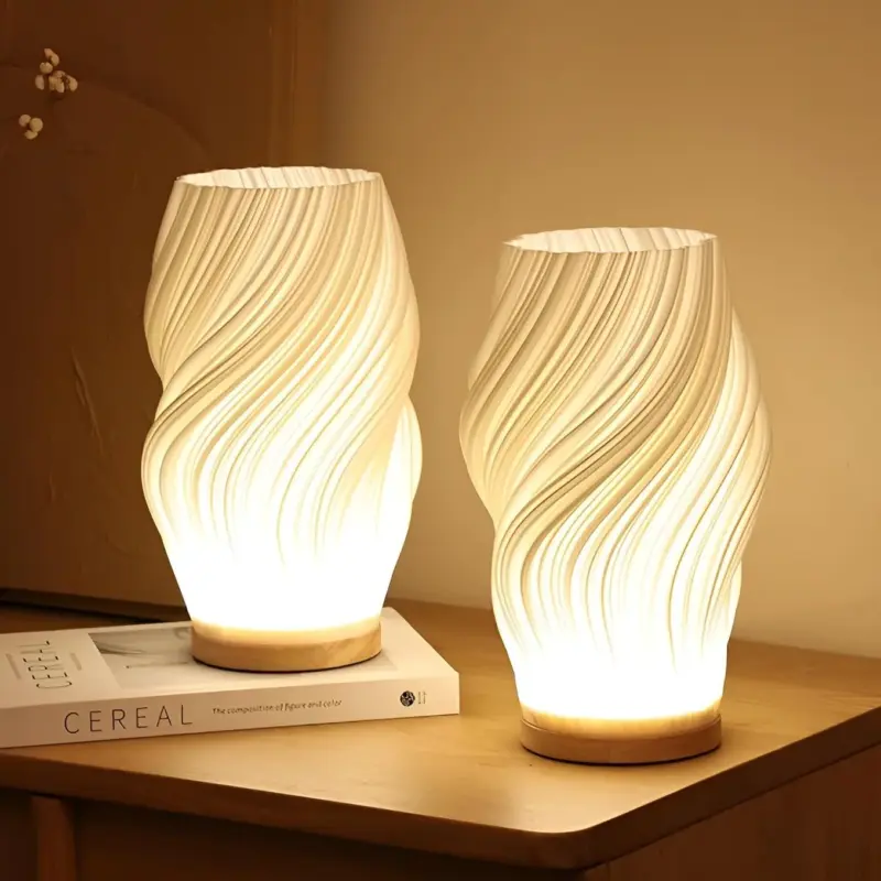 DreamWave Modern cream colored 3D wave lamp with elegant metal base tag1