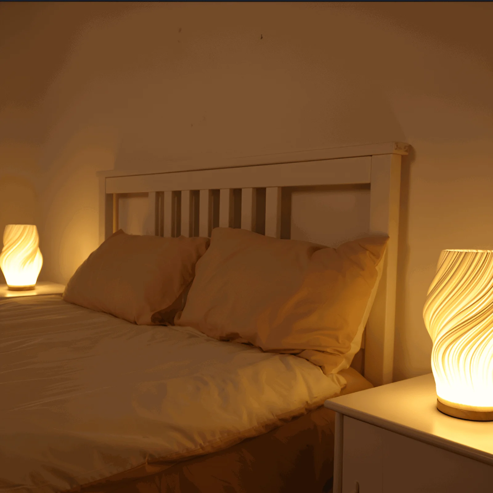 DreamWave - Modern cream-colored 3D wave lamp with elegant metal base -  - #tag1#