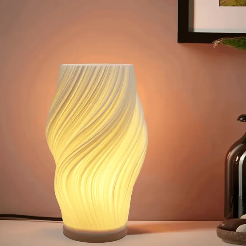 DreamWave Modern cream colored 3D wave lamp with elegant metal base tag1
