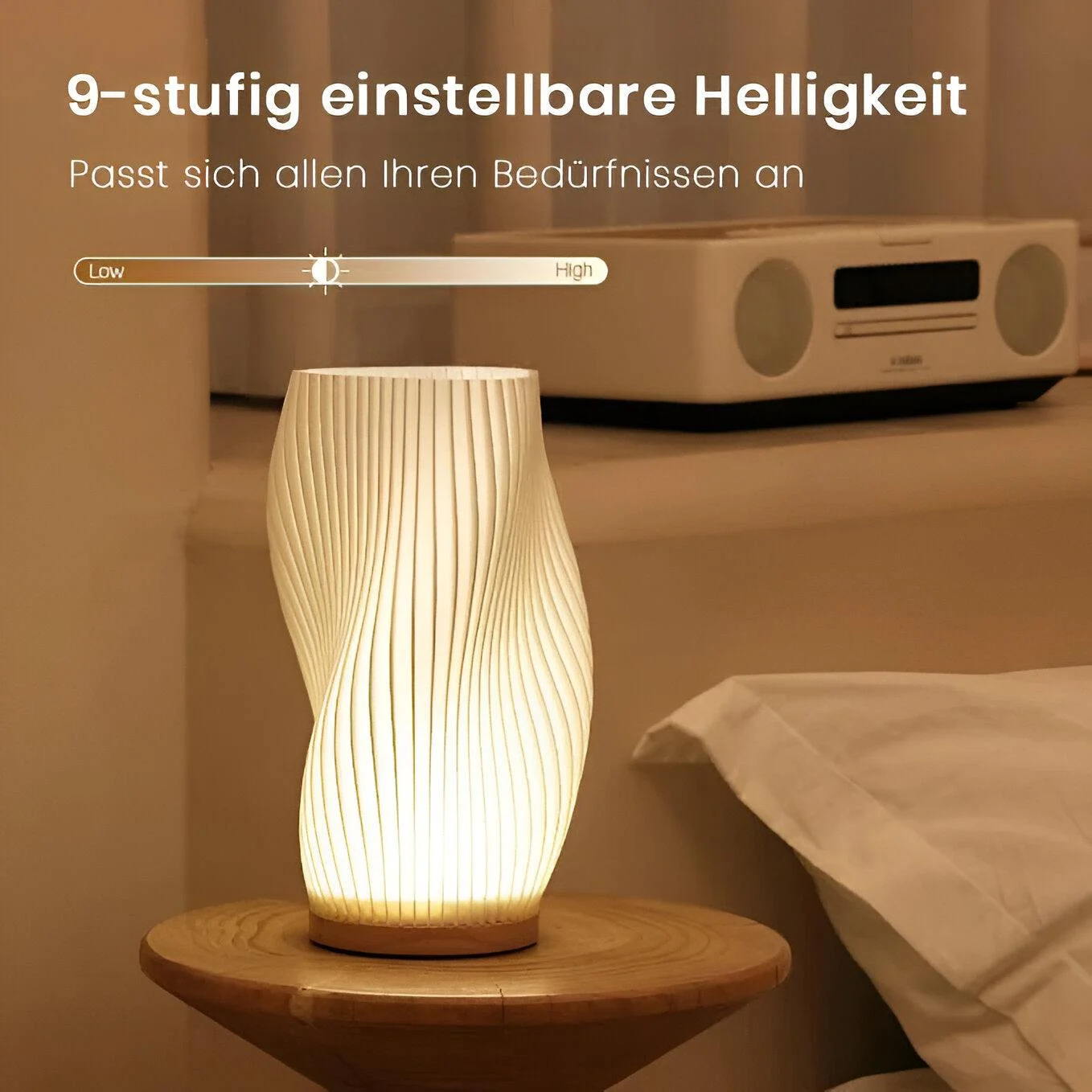 DreamWave - Modern cream-colored 3D wave lamp with elegant metal base -  - #tag1#